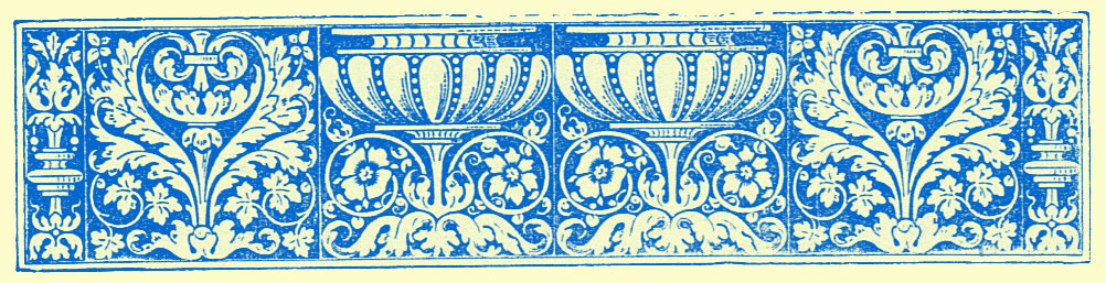 stylized border engraving of vases and interlacing vines