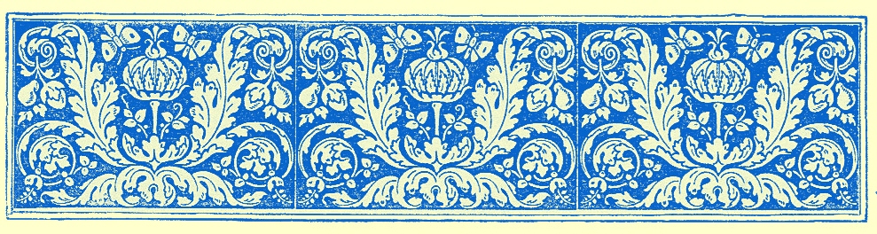 stylized border engraving of flowers and interlacing vines