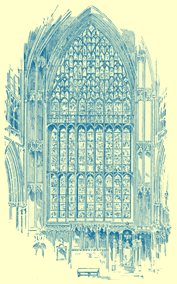 An engraving of the tall East Window of York Minster, mentioned in the text of the Chapter on Church Windows.