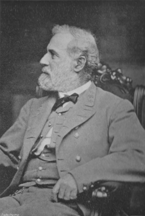 Photograph of Robert E. Lee, in profile, seated, wearing his uniform.