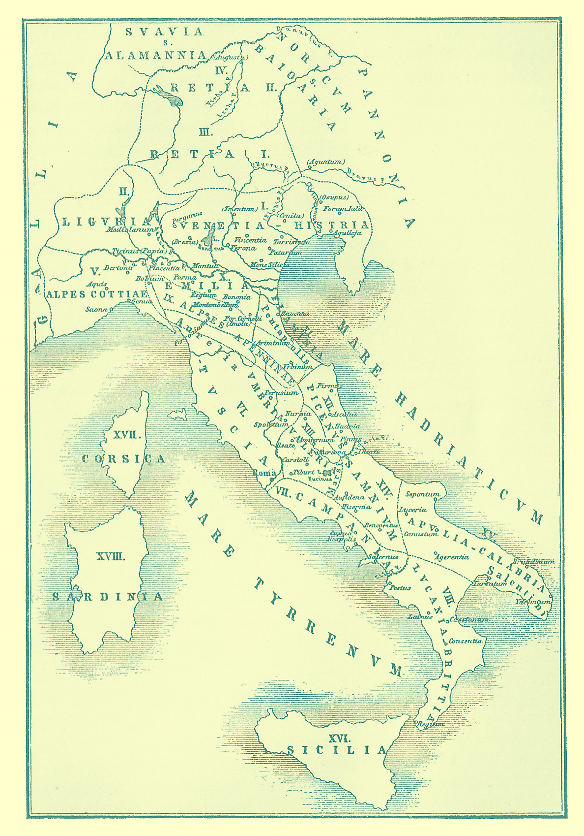 Map of The Provinces of Italy according to Paul the Deacon, for Mommsen by Kiepert.