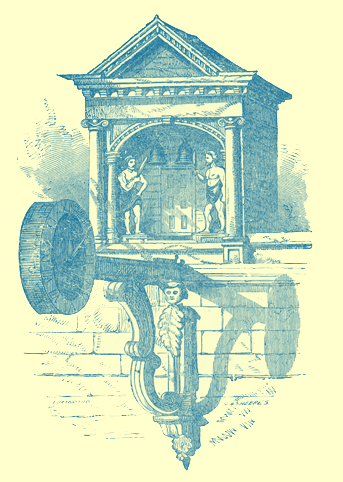 An Engraving of the two giants in the clock at Old St. Dunstan's Church,London, England.