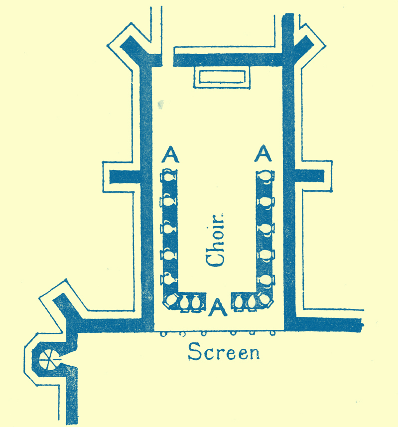 An Engraving of a diagram of the floor-plan of the church showing the position of the Acoustic Jars.  At St. Peter’s, per Mountergate, Norwich.