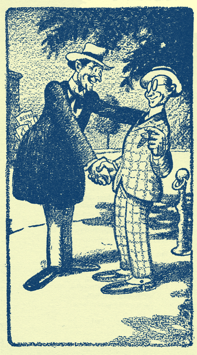 Cartoon, by Frank King, of two men shaking hands.