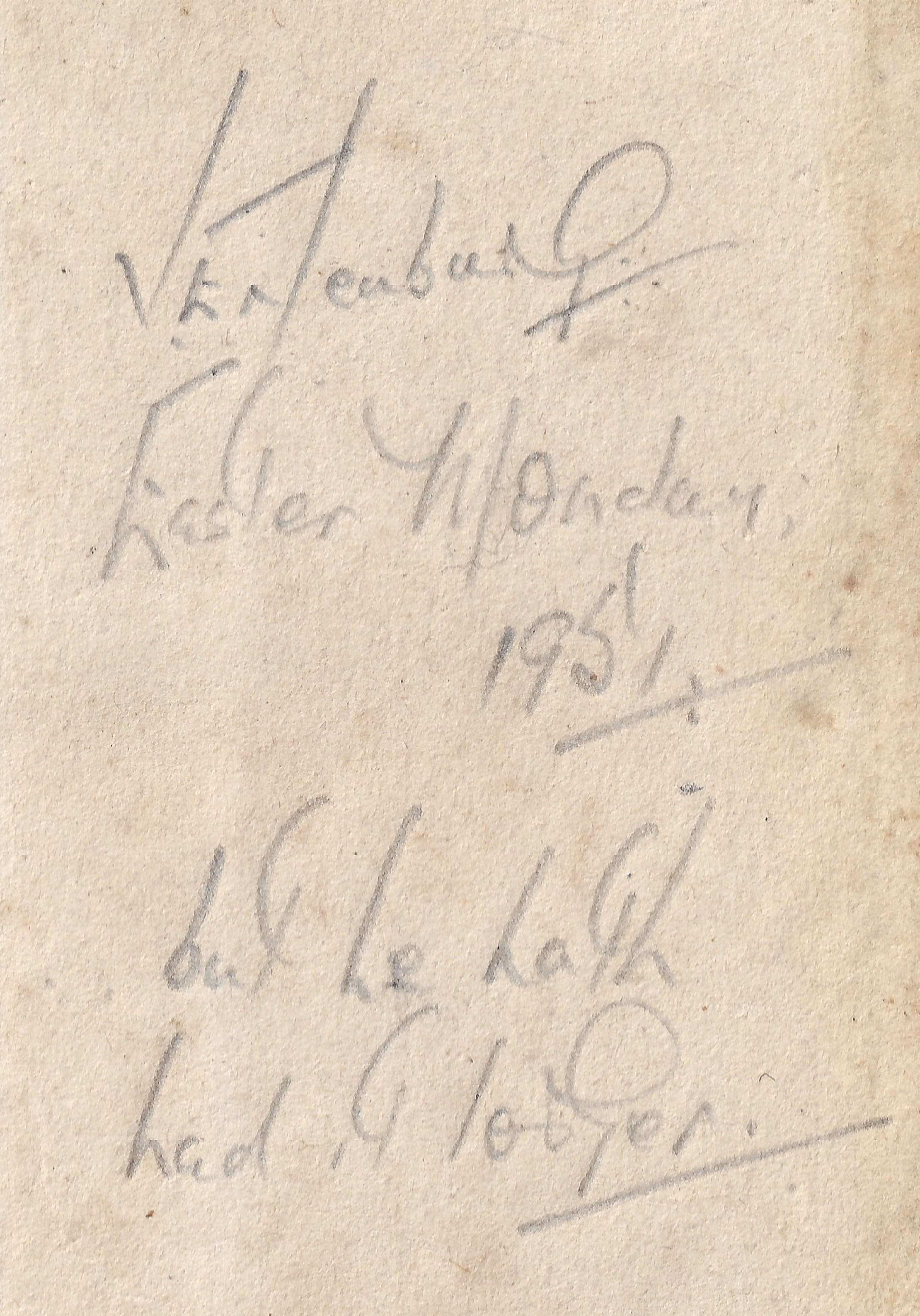 Black and white inscription from the Treasury Of Wit with the name of a past owner, possibly 'J Entenburg', then saying, 'Easter Monday, 1951, but he hath had it longer.'