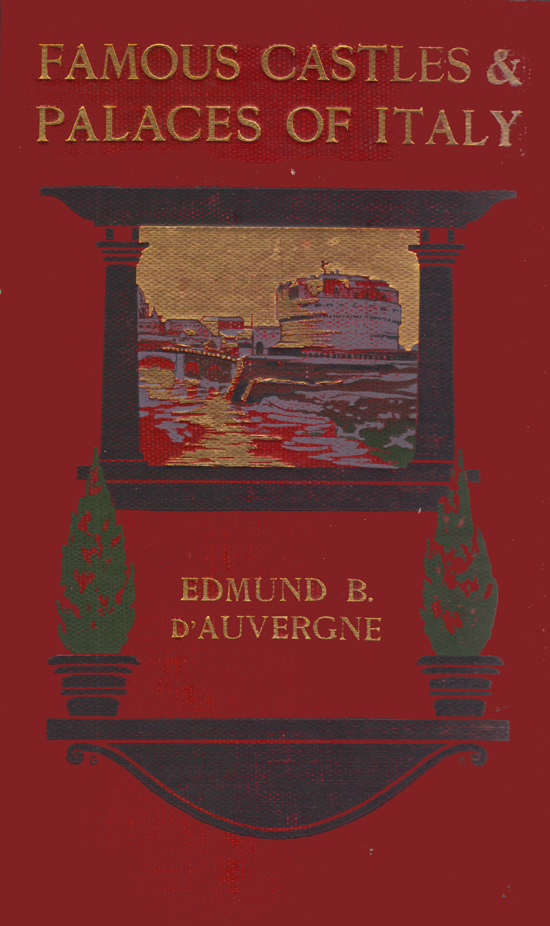 Colored cover of the book, with a picture of the Castle of Sant’ Angelo in a stylized frame of pillars and shrubs.