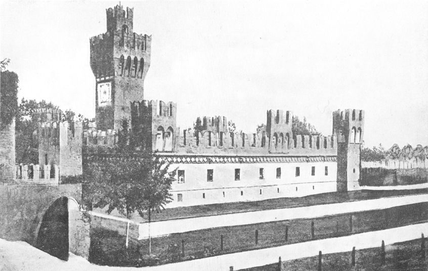 A black and white photograph, of the Castle of San Martino in Soverzano.